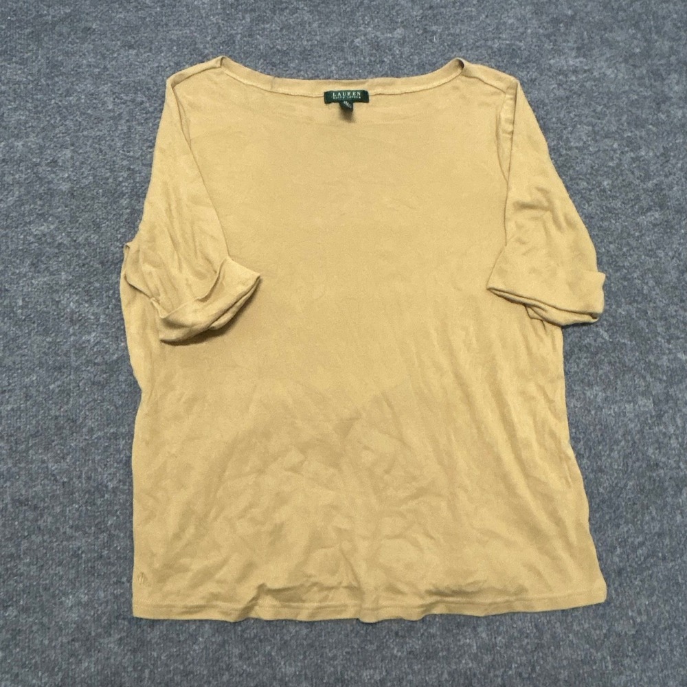 Lauren Ralph Lauren Top Womens 2X Tan Boat Neck Cuffed Short Sleeve Cotton Knit